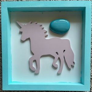 7”x7” Baby Blue & Pink Tide&Tales Unicorn, 3D Framed, Pastel Decor